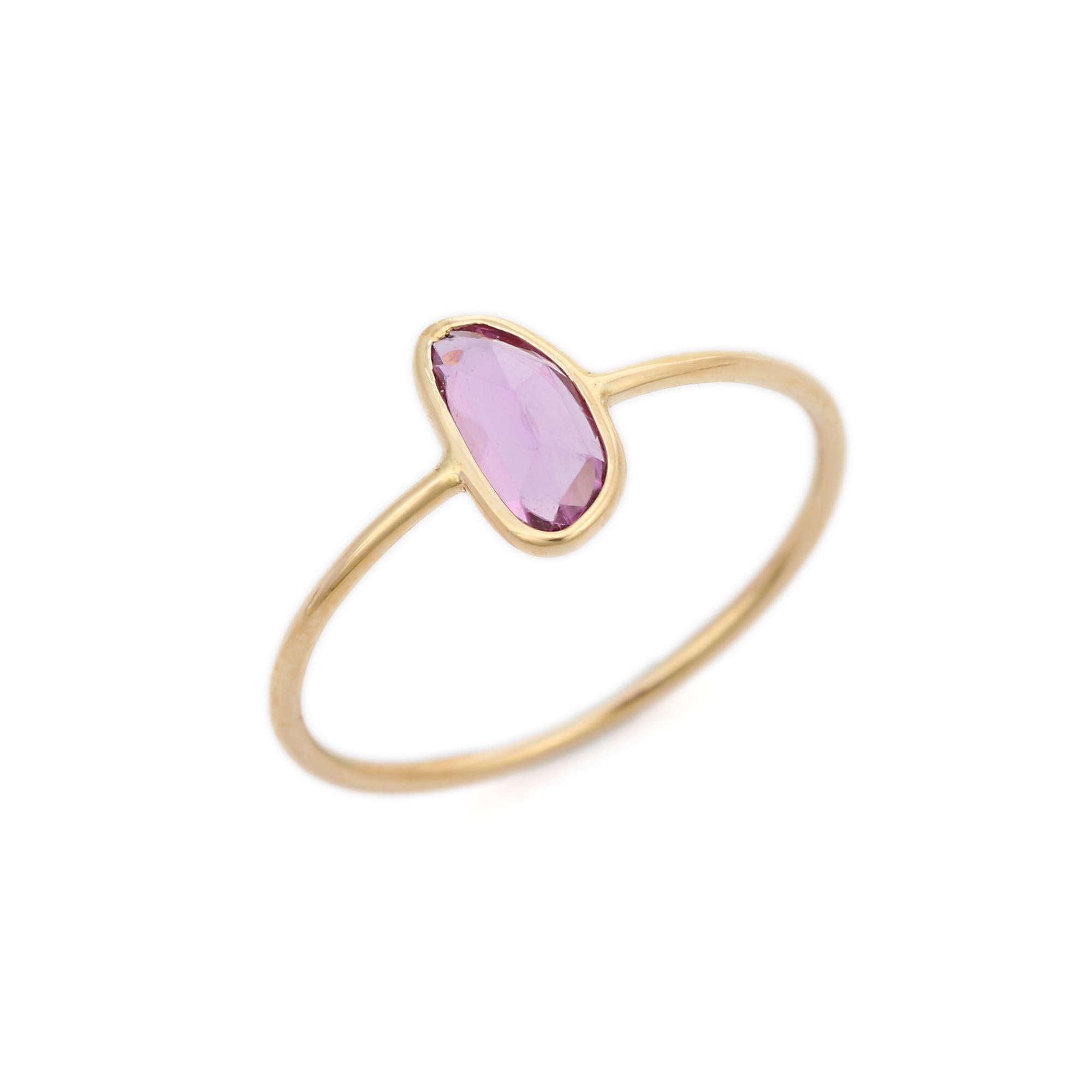 For Sale:  Handcrafted Pink Sapphire Gemstone Single Stone Ring in 14 Karat Yellow Gold 5