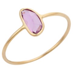 Handcrafted Pink Sapphire Gemstone Single Stone Ring in 14 Karat Yellow Gold