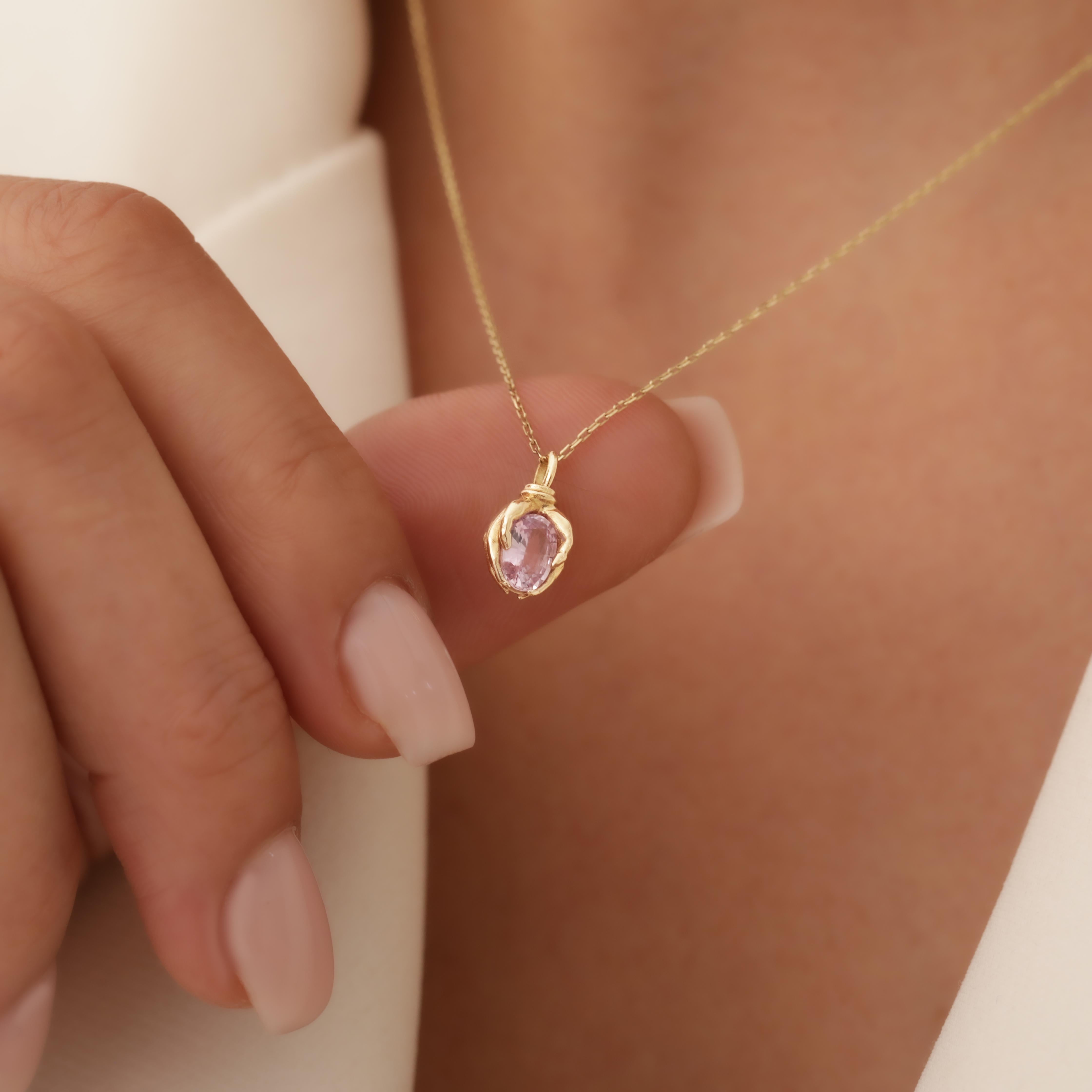 Women's Pink Sapphire ”Gift Of Love” 0.90ct Solid Gold Necklace For Sale