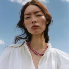 Pink Sapphire Gold Bead Necklace