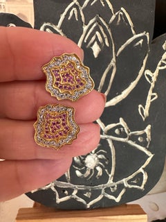 Pink Sapphire Gold Flower Studs by Lauren Harper