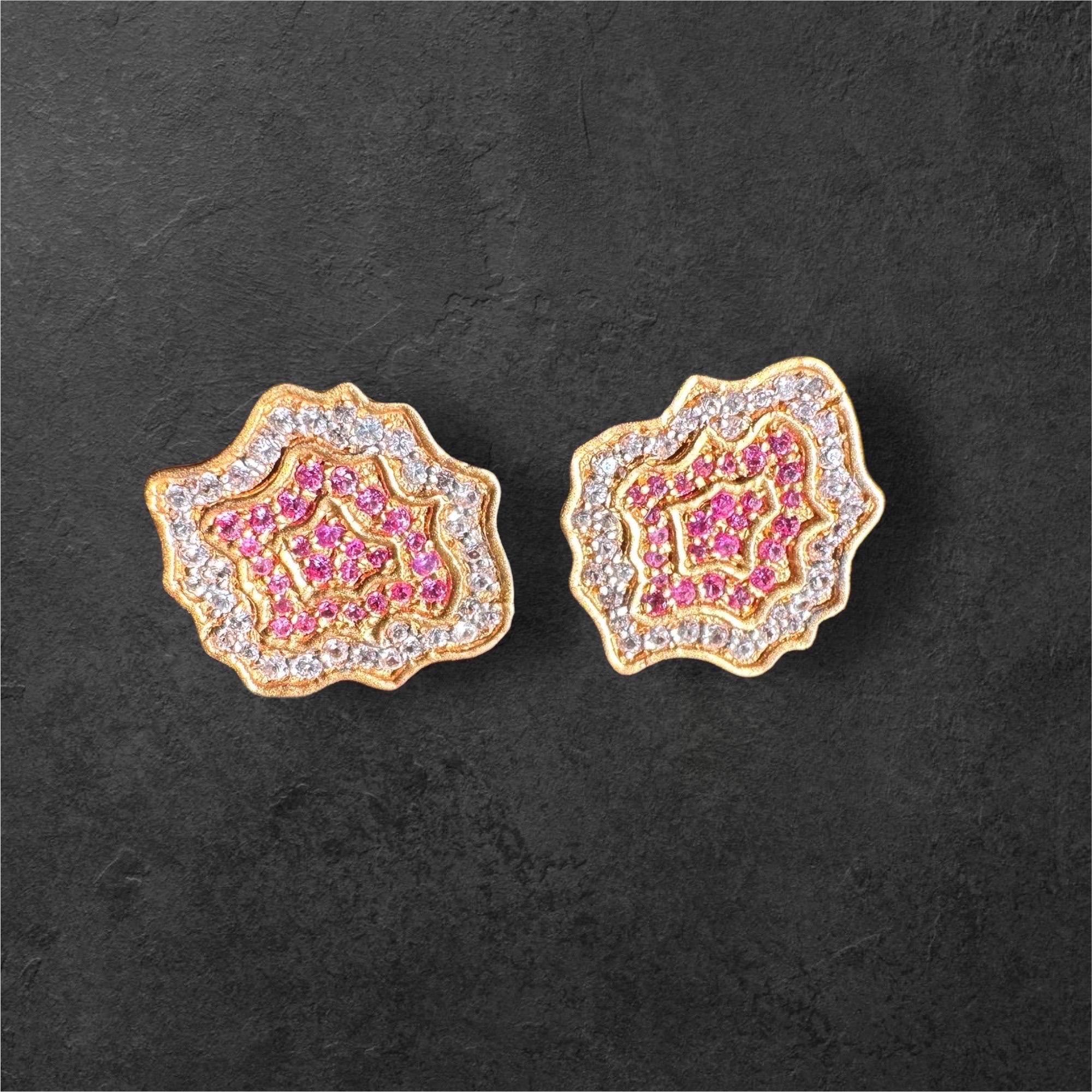 Pink Sapphire Gold Flower Studs by Lauren Harper For Sale 2