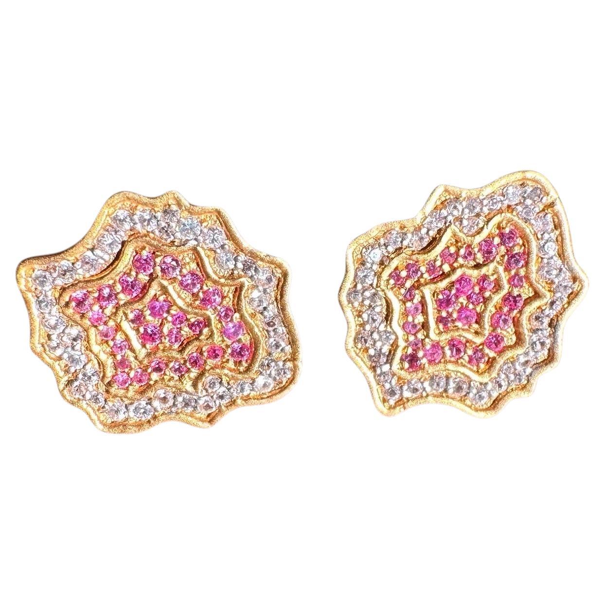 Pink Sapphire Gold Flower Studs by Lauren Harper