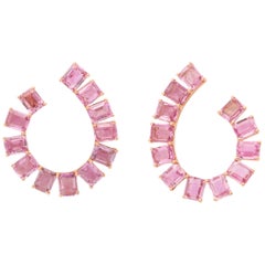 Pink Sapphire Gold Hoop Earclips