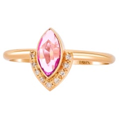 Pink Sapphire Gold Ring, Vintage Style Ring with Sapphire