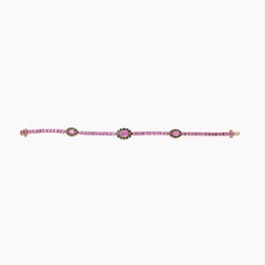 Rosa Saphir Grüner Granat & Weiße Perle 18K Gold Tennis Line Armband