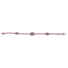 Rosa Saphir Grüner Granat & Weiße Perle 18K Gold Tennis Line Armband