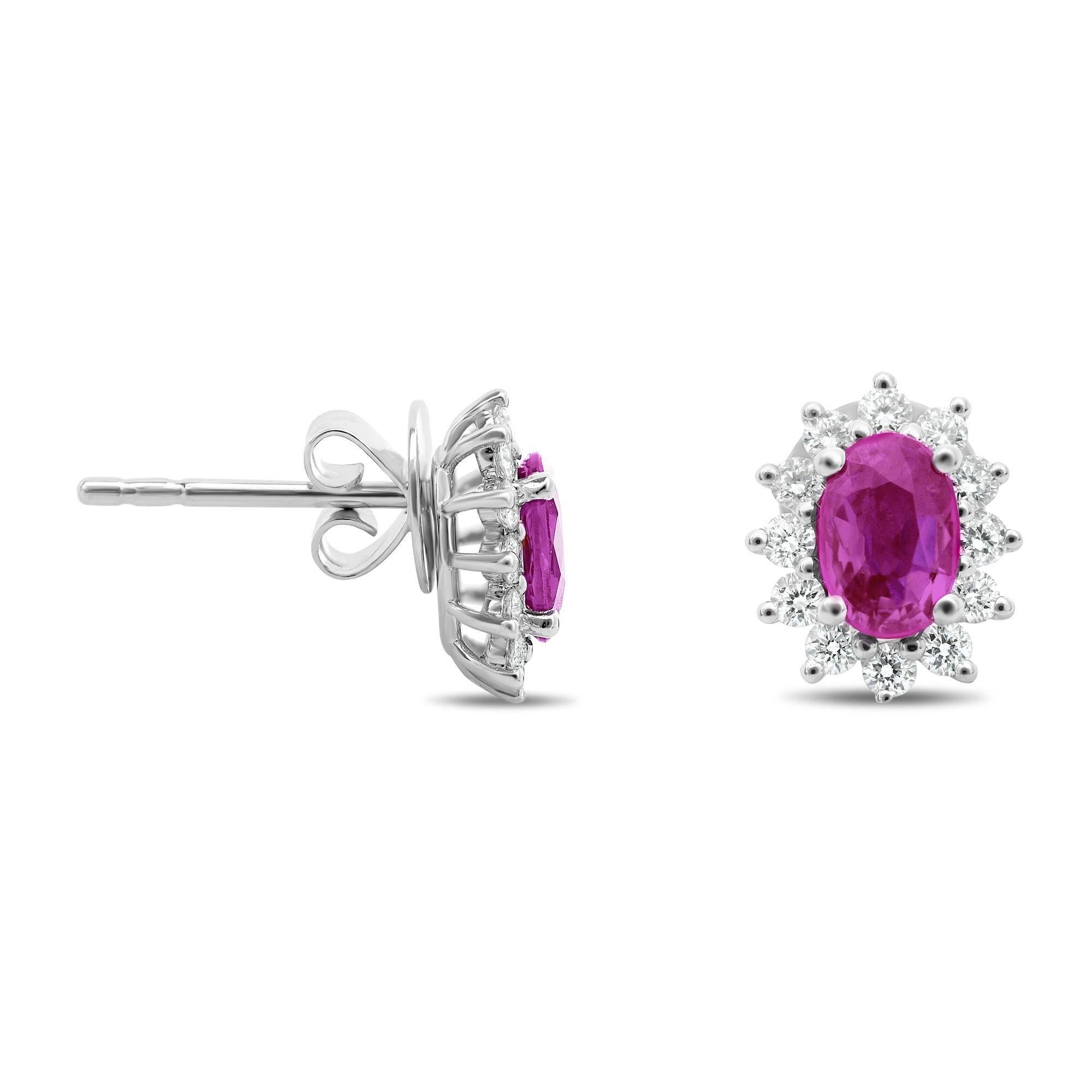 Pink Sapphire Halo Stud Earrings In New Condition For Sale In New York, NY