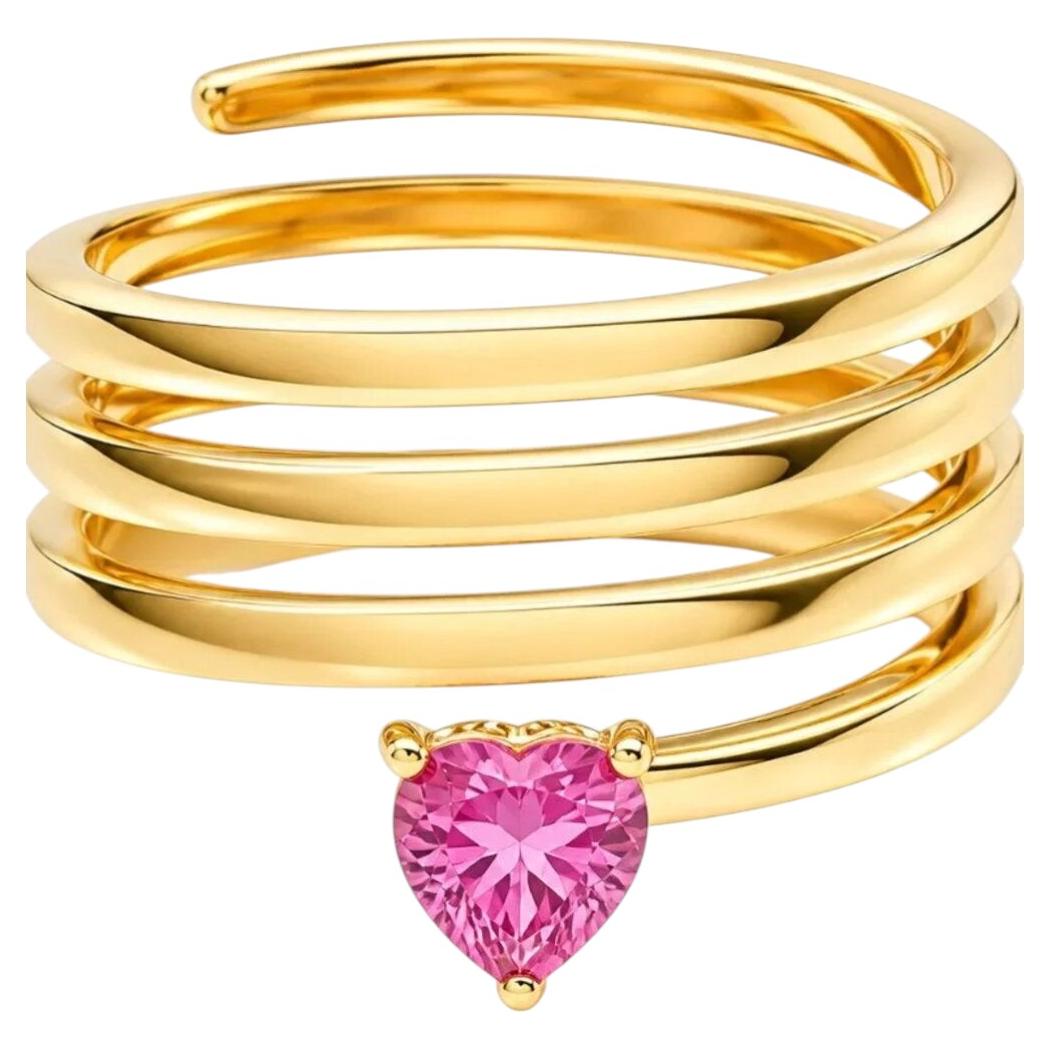 Bague en or 14K (18K sur mesure) à anneau superposé avec saphir rose en forme de cœur en vente