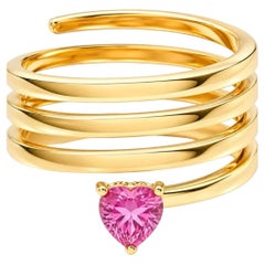 Bague en or 14K (18K sur mesure) à anneau superposé avec saphir rose en forme de cœur