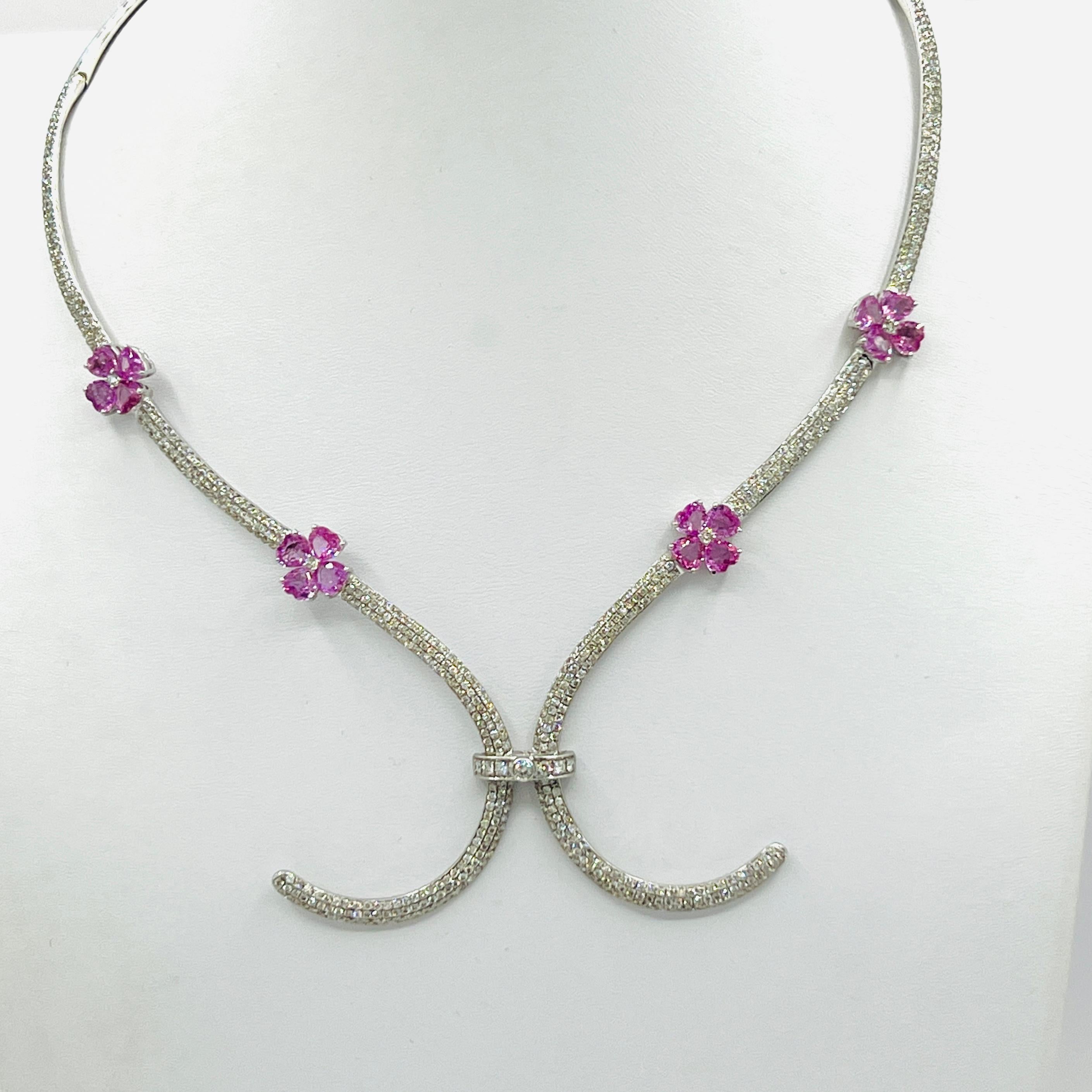 Pink Sapphire Heart and White Diamond Necklace in 18K White Gold 1