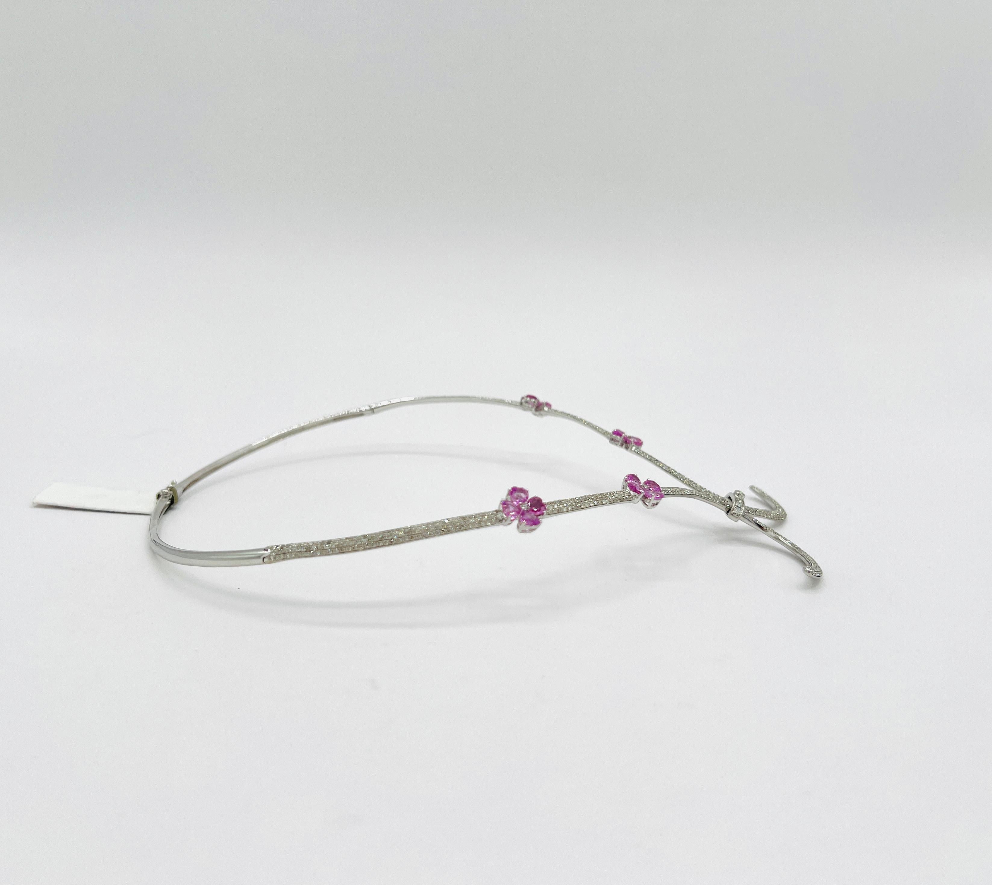 Pink Sapphire Heart and White Diamond Necklace in 18K White Gold 3