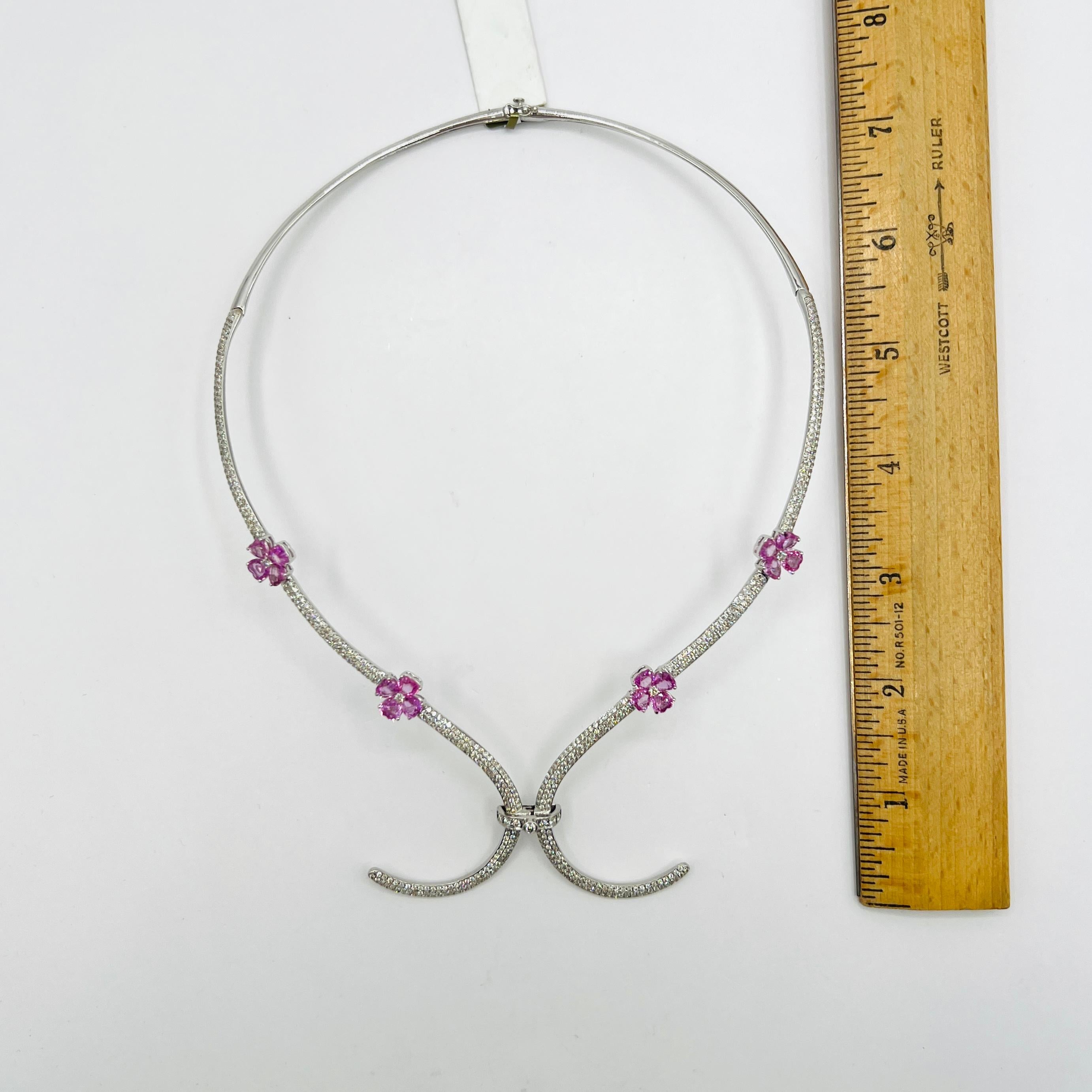 Pink Sapphire Heart and White Diamond Necklace in 18K White Gold 4