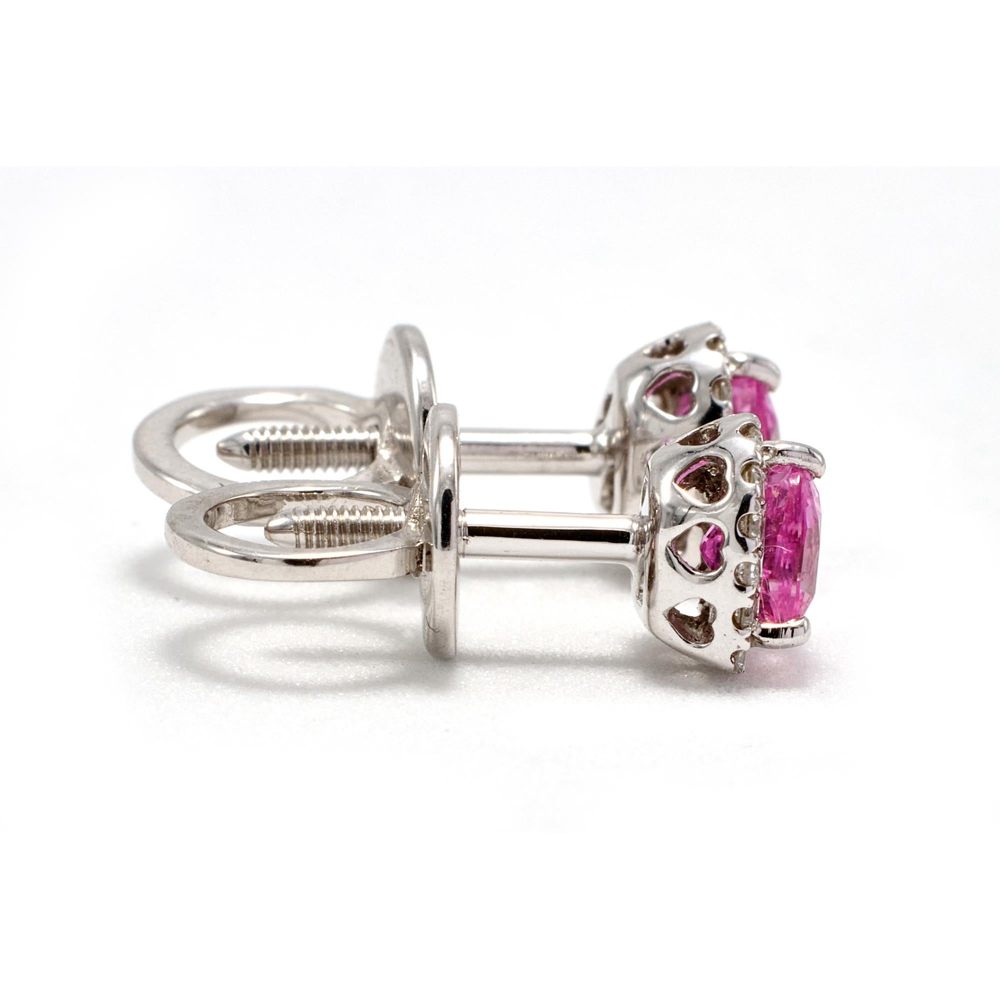 Heart Cut Pink Sapphire Heart Earrings  Diamonds  Natural 18k W Gold  Gift Girl  Rock For Sale
