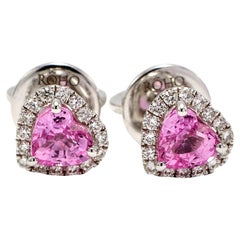 Orecchini a cuore con zaffiro rosa Diamanti Oro naturale 18k W Ragazza regalo Rock
