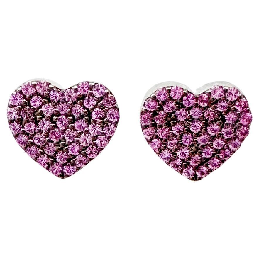 Pink Sapphire Heart Earrings set in 18K White Gold Settings