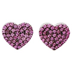 Pink Sapphire Heart Earrings set in 18K White Gold Settings