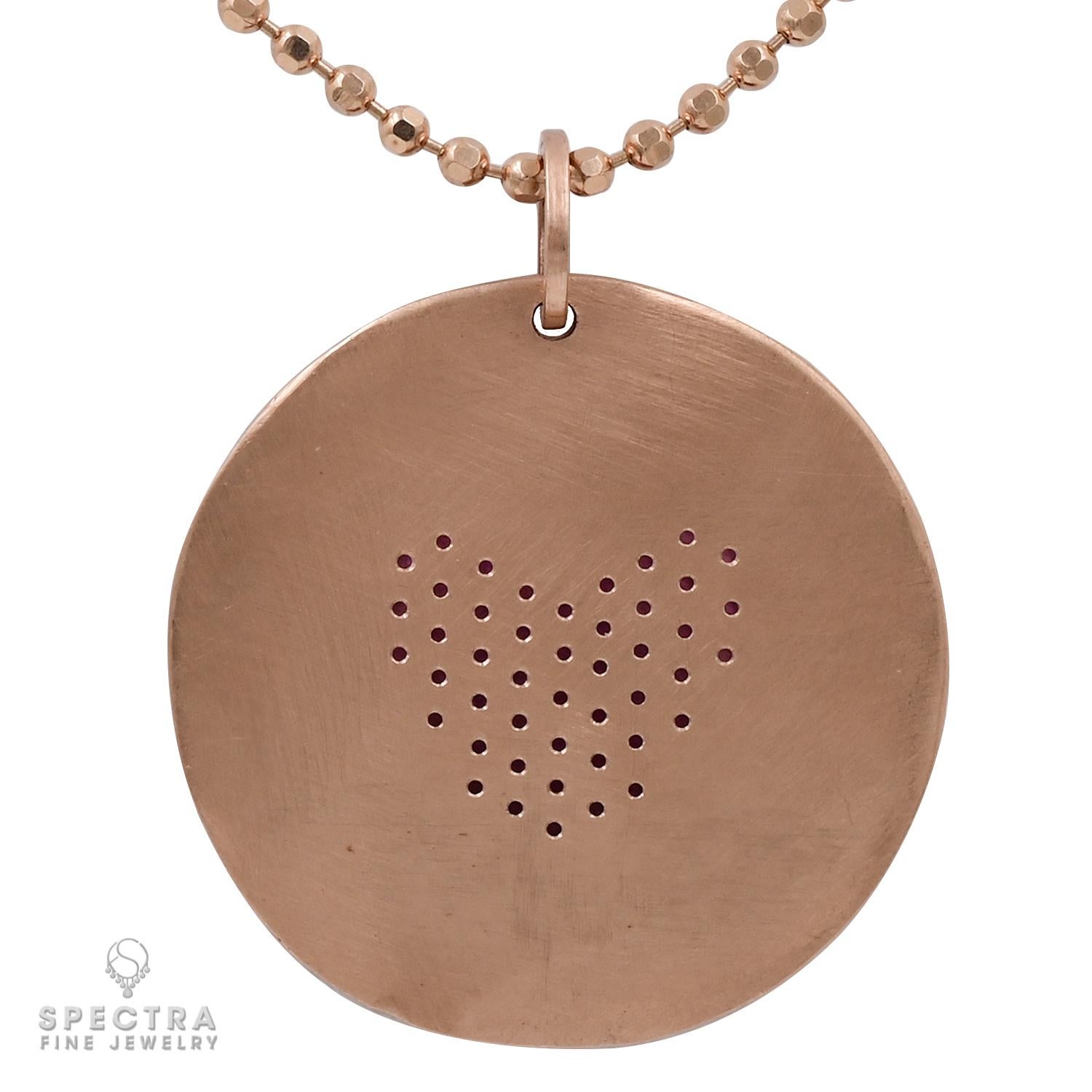 Taille ronde Chaîne collier pendentif cœur en or rose 14 carats en vente