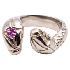 Snake Ring Pink Sapphire Heart Sterling Silver Emerald Diamond Serpent Jewelry