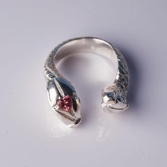 Anello serpente con cuore di zaffiro rosa Anello cocktail con occhi di diamante smeraldo A. Silver