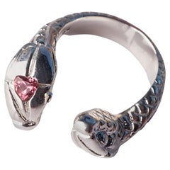 Anello serpente con cuore di zaffiro rosa Anello cocktail con occhi di diamante smeraldo A. Silver