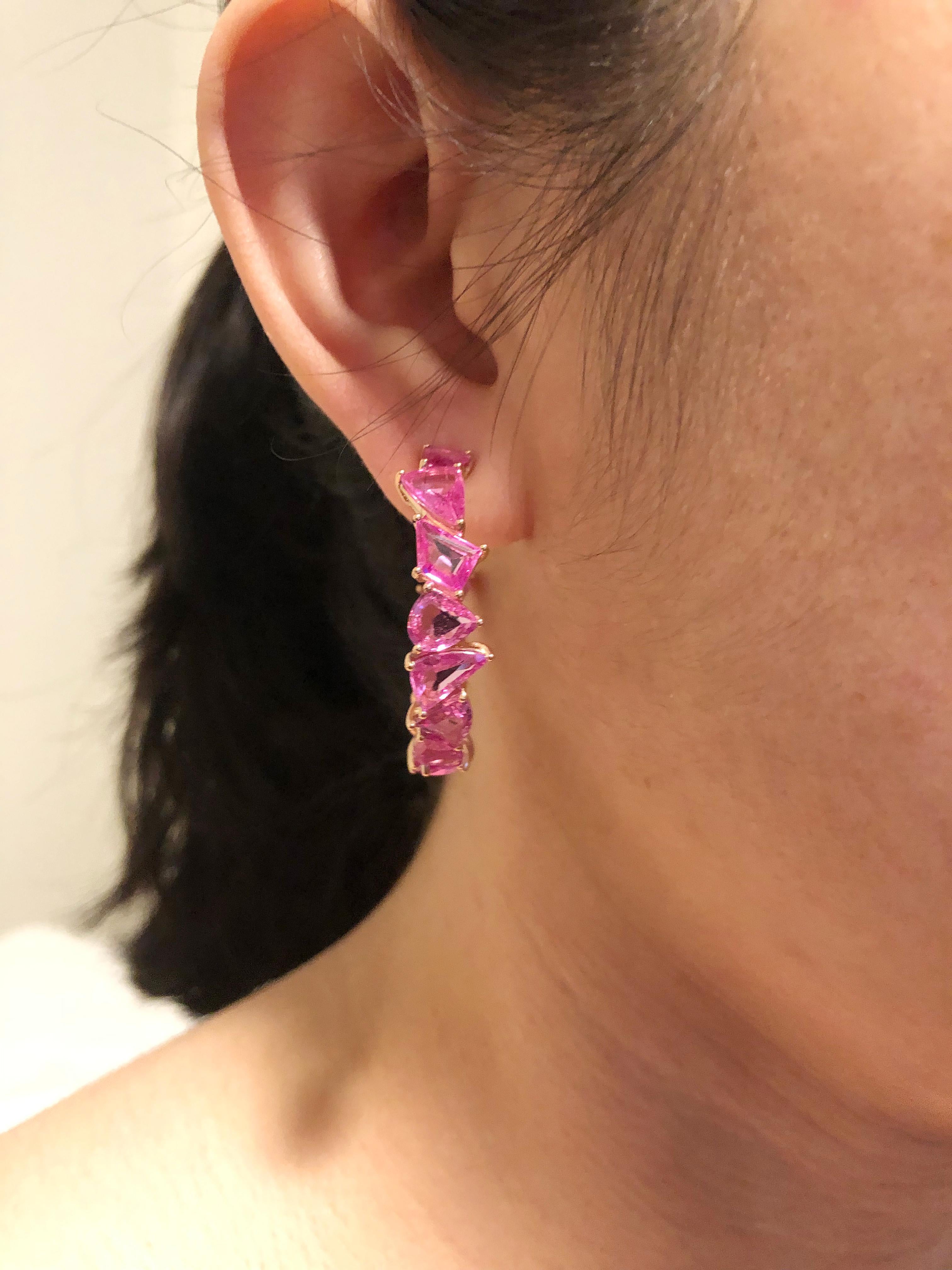 Contemporary Pink Sapphire Hoop Earrings