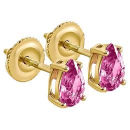 Pink Sapphire in 14k Gold Studs  For Sale