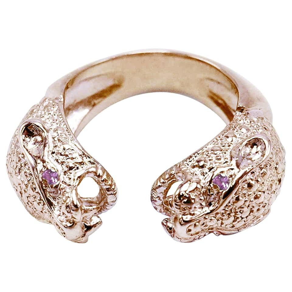 Pink Sapphire Jaguar Ring Cocktail Statement Onesie Bronze J Dauphin For Sale