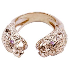 Cocktail-Statement-Ring mit rosa Saphir und Jaguar-Ring aus Bronze, J Dauphin