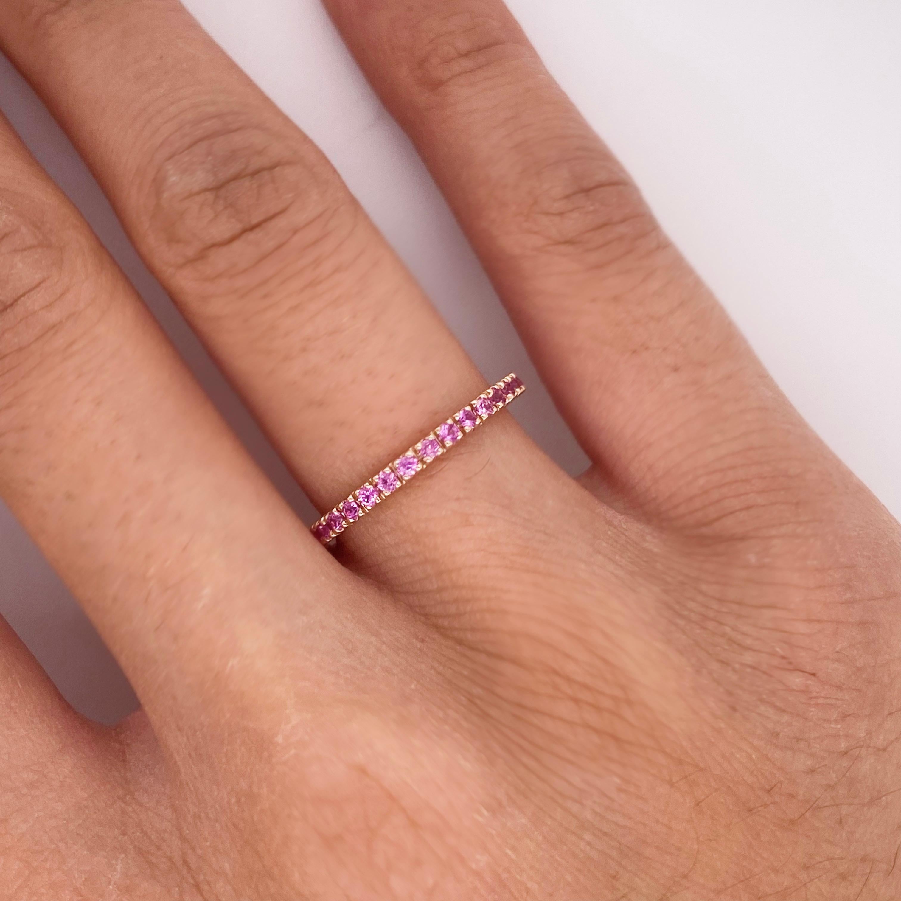 For Sale:  Pink Sapphire Laura Band Set in 14k Rose Gold, Stackable Pink 4