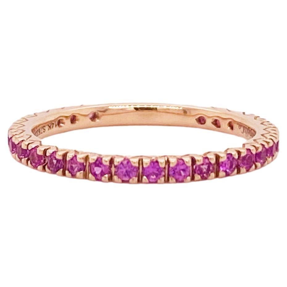 For Sale:  Pink Sapphire Laura Band Set in 14k Rose Gold, Stackable Pink