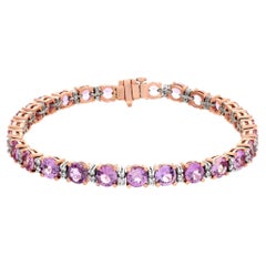 Pink Sapphire Line Bracelet in 18k Rose Gold with Accent Round Diamonds