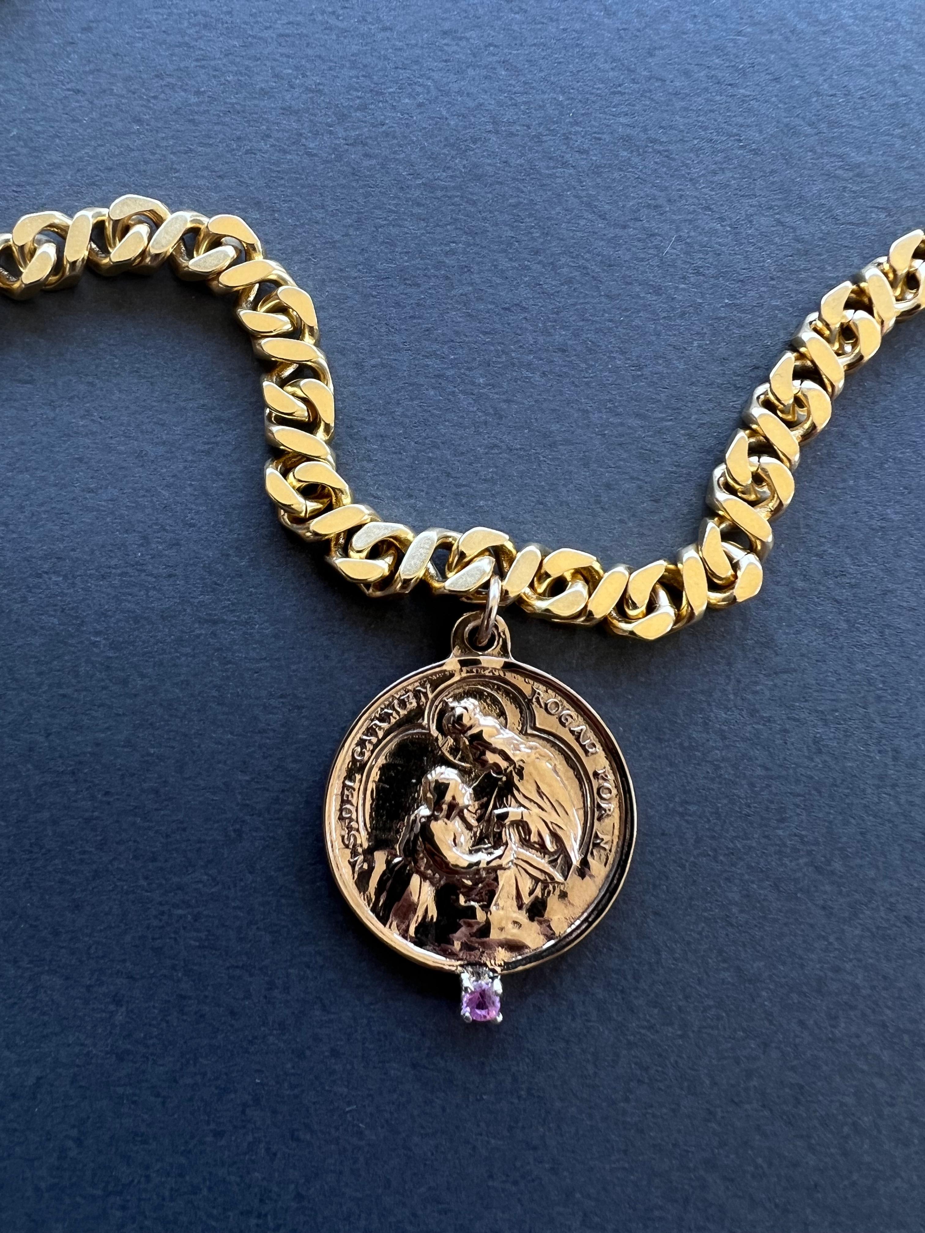 Victorien Chaîne collier ras du cou J Dauphin avec médaille en saphir rose Virgin del Carmen en vente