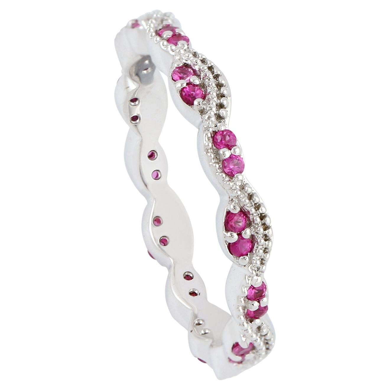 Pink Sapphire Minimal Band Ring Made In 18k White Gold