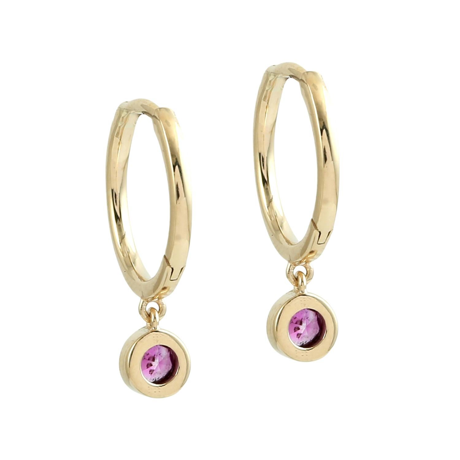 Pink Sapphire Minimal Hoops Made In 18k Yellow Gold Corte mixto en venta