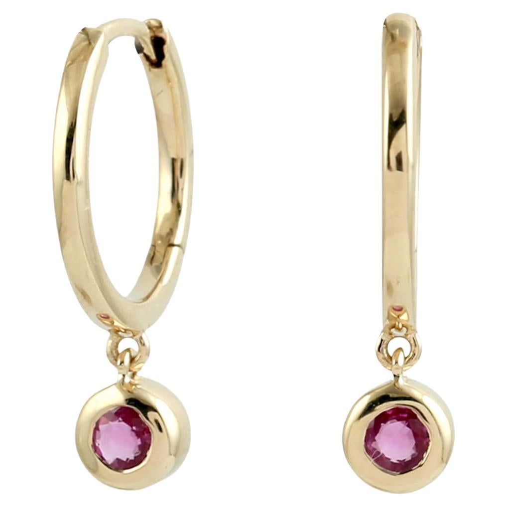 Pink Sapphire Minimal Hoops Made In 18k Yellow Gold