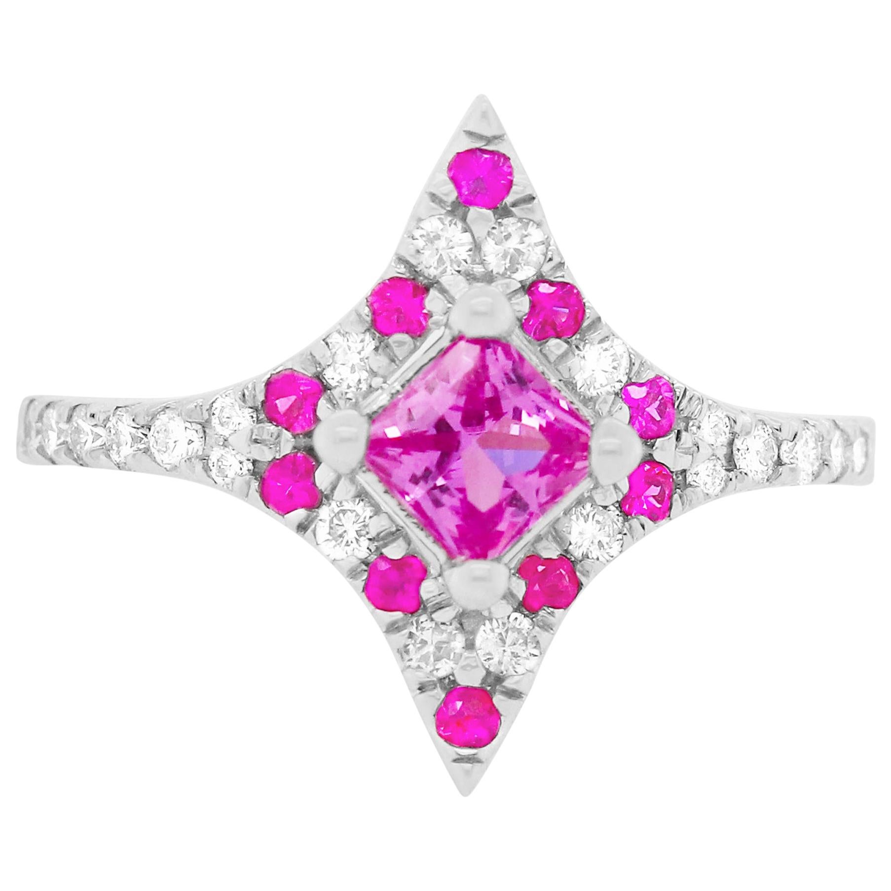 Pink Sapphire, Multi-Color Sapphire and Diamond Marquise Shield Inspired Ring