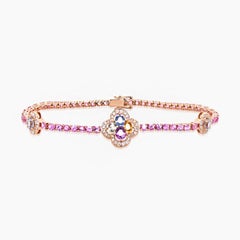 Pink Diamond - Zaffiro multicolore e diamante - Bracciale quadrifoglio in oro 18 carati