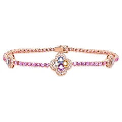 Pink Sapphire Multi-Color Sapphire & Diamond 18K Gold Four Leaf Clover Bracelet