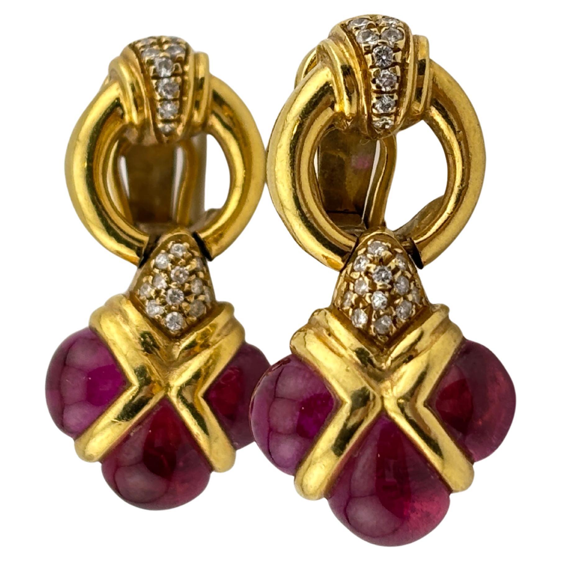 Orecchini con zaffiro rosa e diamante naturale in oro giallo 18k In condizioni buone in vendita a Bernardsville, NJ