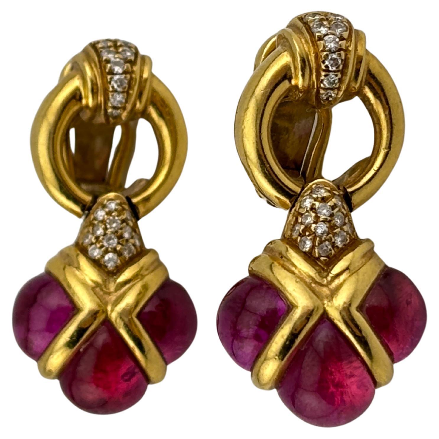 Pink Sapphire & Natural Diamond 18k Yellow Gold Earrings