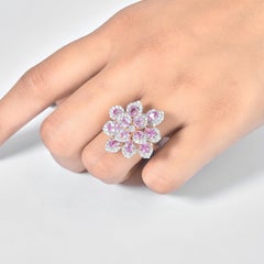 4.33 Carat Oval Natural Sapphire Diamond Floral Cluster Ring, 14k Yellow Gold