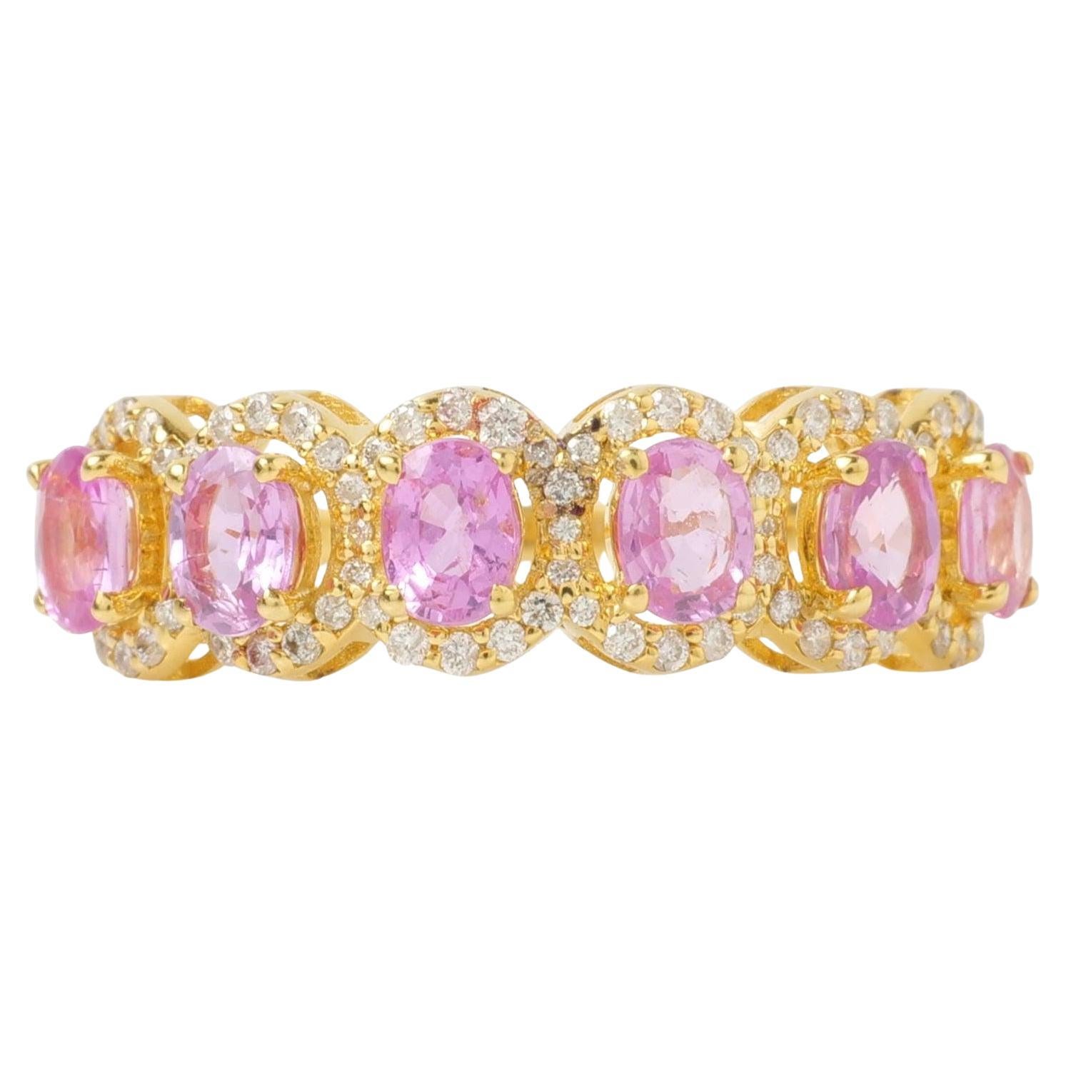 Pink Sapphire Natural Gemstone Diamond Halo Ring in 14K Solid Gold (Certified)