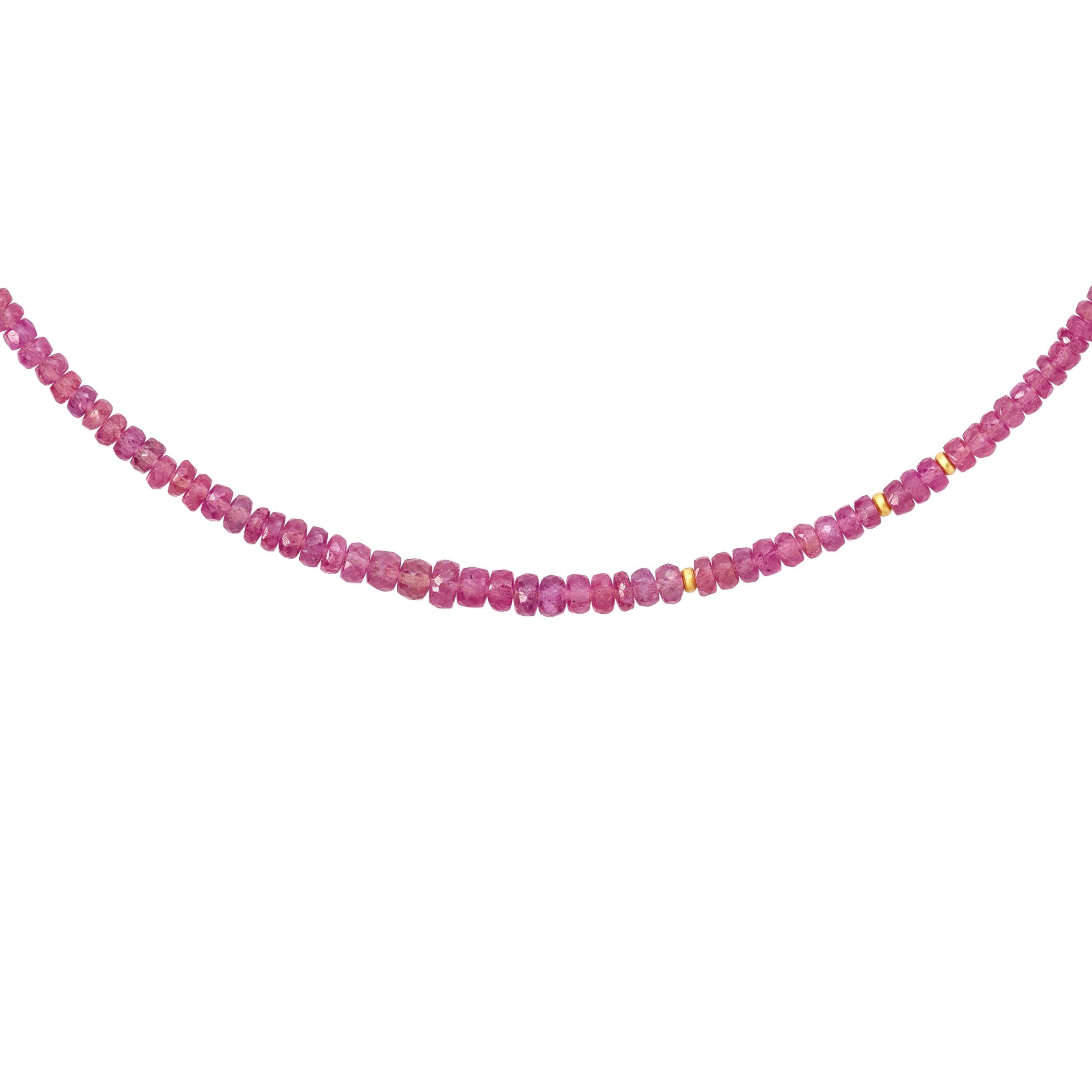 Artisan Pink Sapphire Necklace 14K Gold -by Bombyx House For Sale