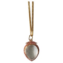Gold Necklace Crystal Quartz Pink Sapphire Pendant Heart Cabuchon J Dauphin