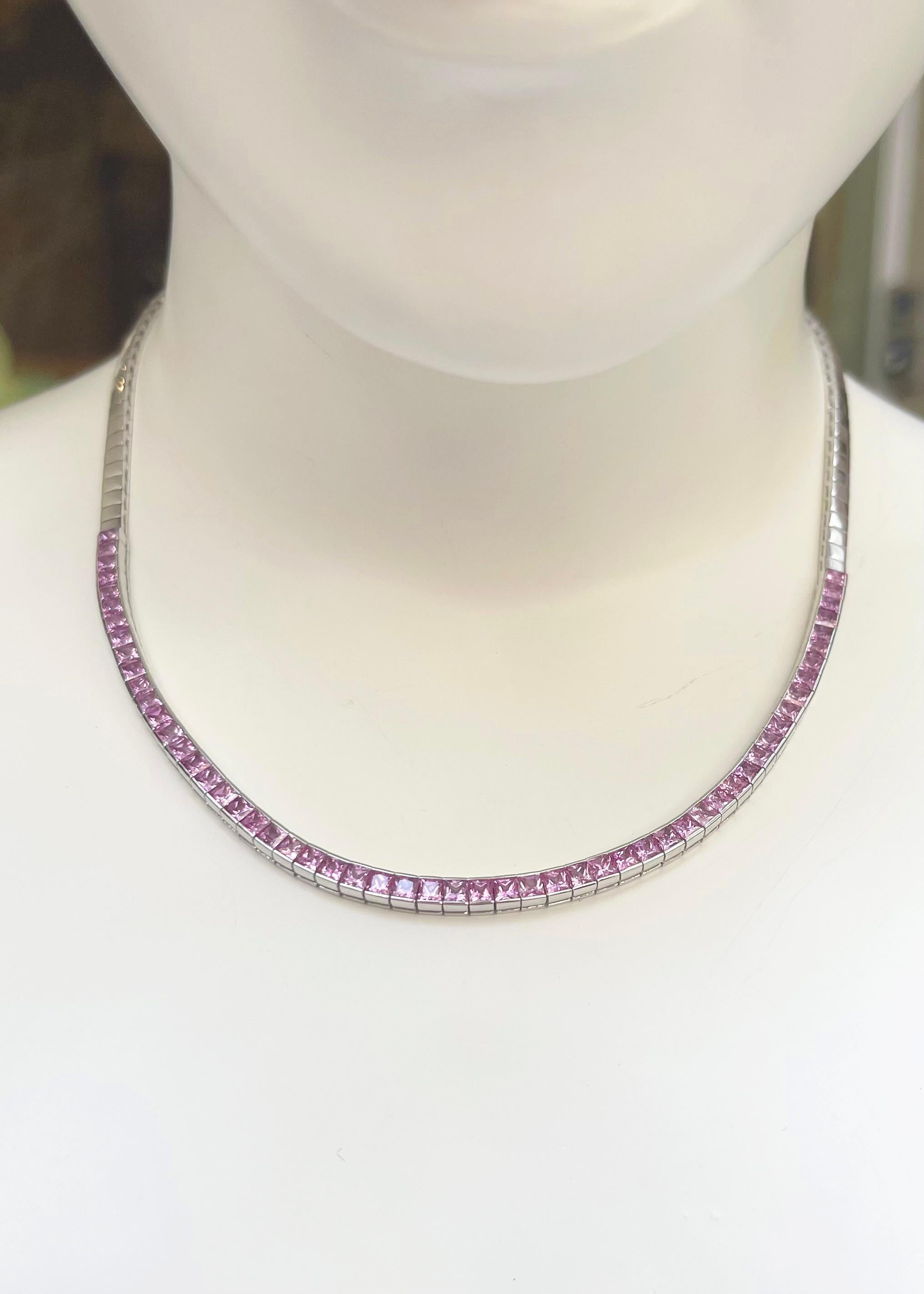 Pink Sapphire 9.18 carats Necklace set in 18K White Gold Settings

Width: 0.4 cm 
Length: 42 cm
Total Weight: 36.58 grams

