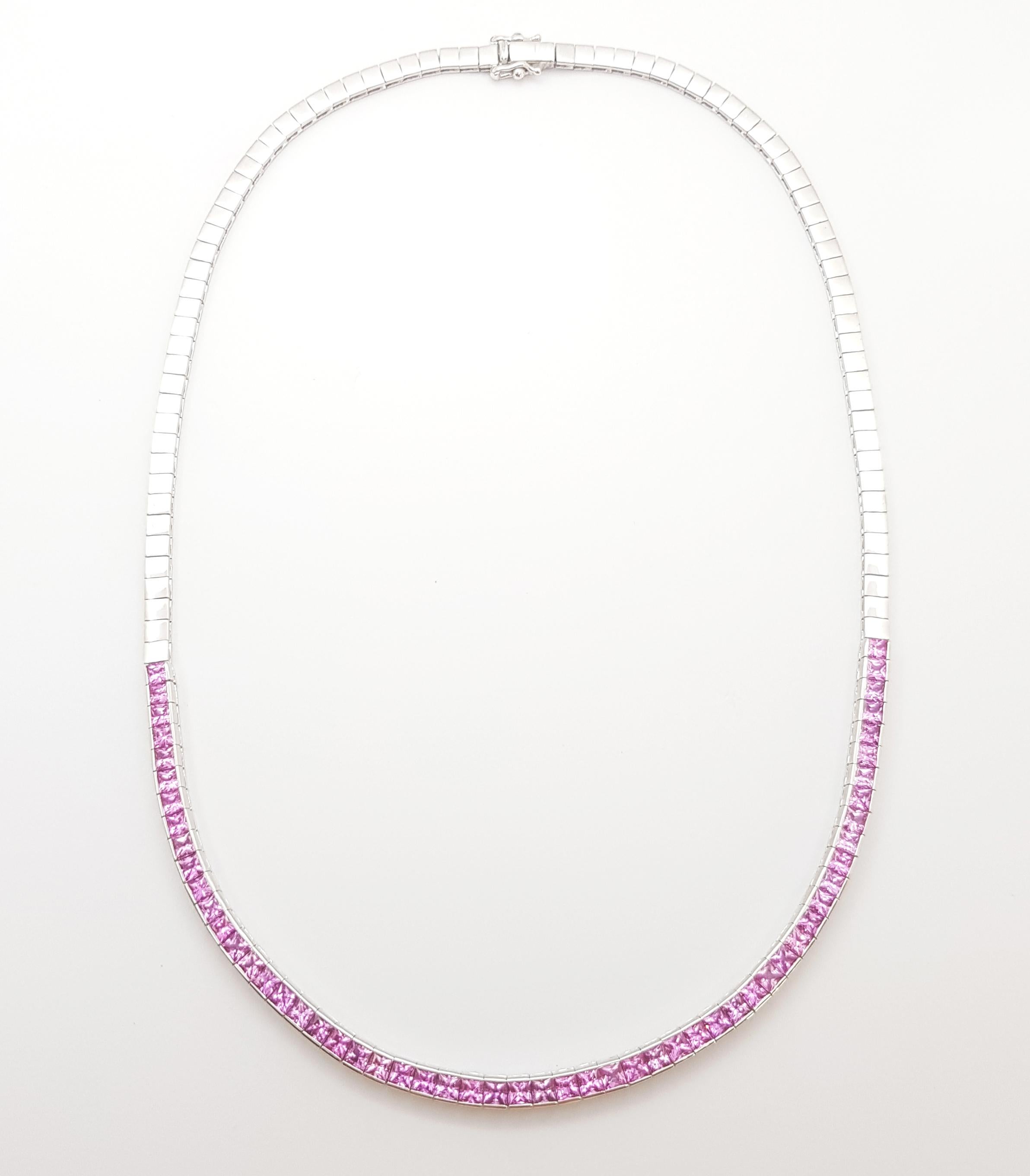 Contemporary Pink Sapphire Necklace set in 18K White Gold Settings For Sale