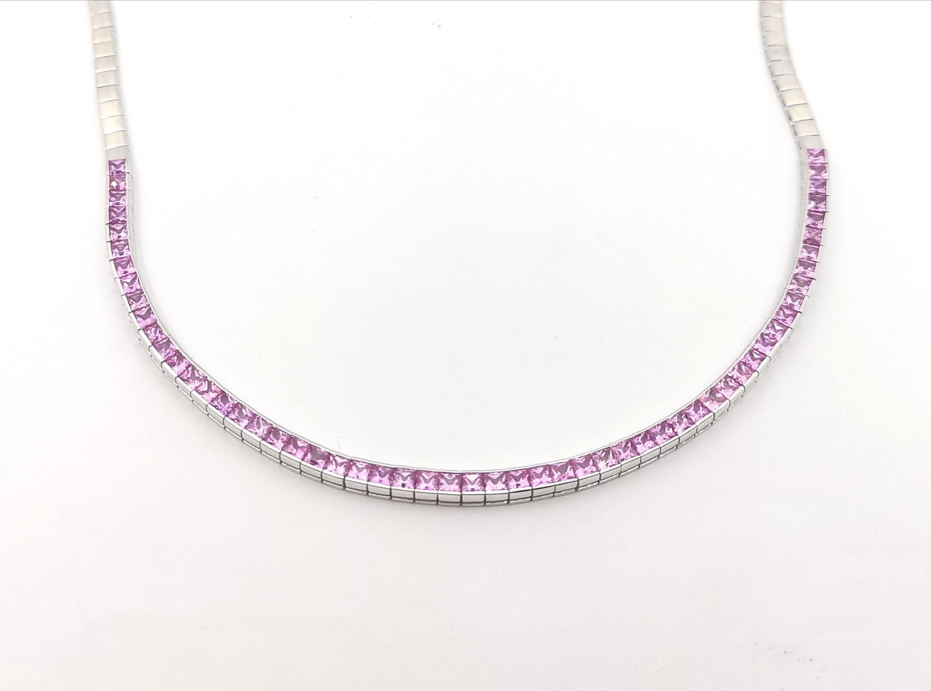 Pink Sapphire Necklace set in 18K White Gold Settings For Sale 1