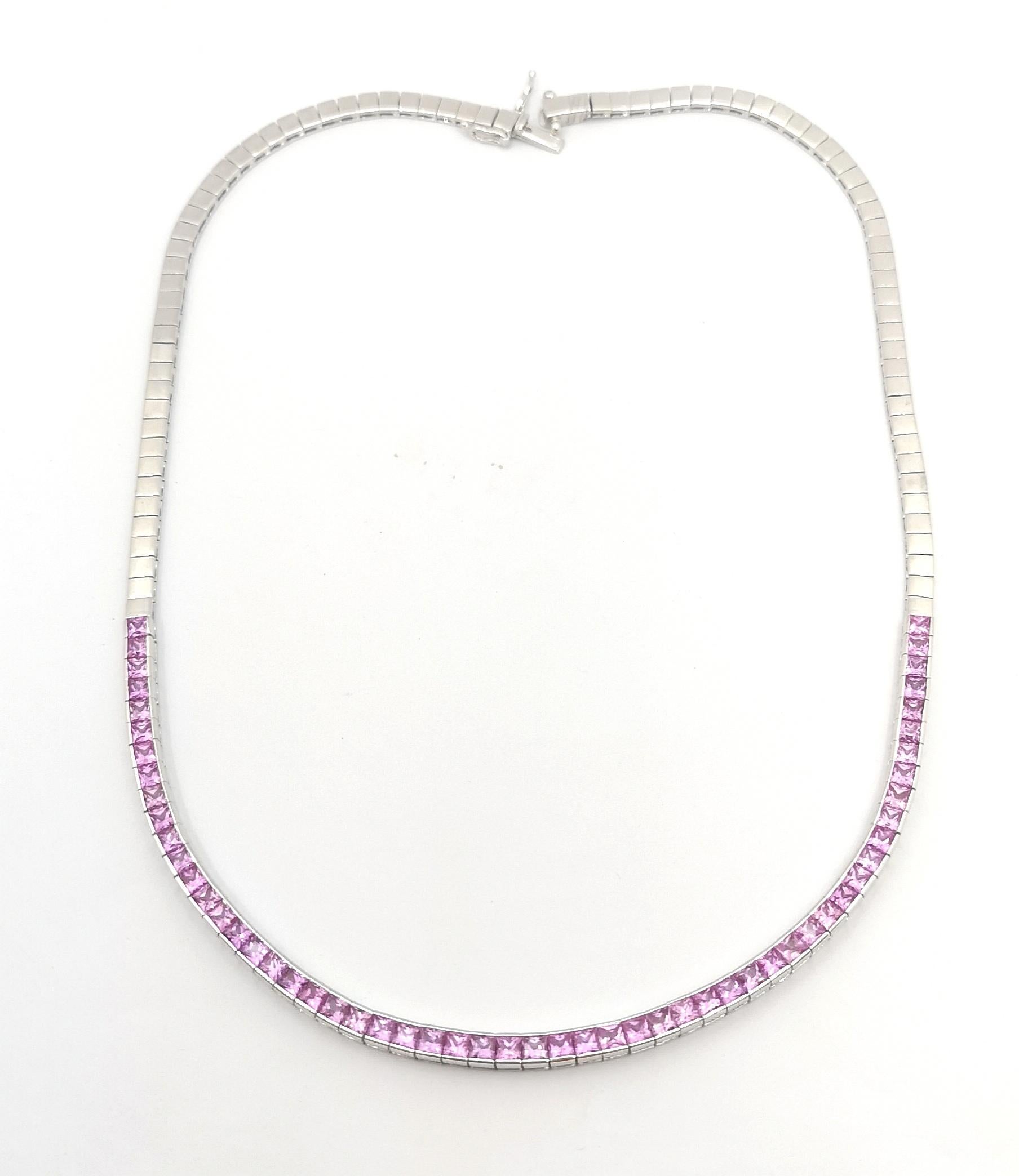 Pink Sapphire Necklace set in 18K White Gold Settings For Sale 2