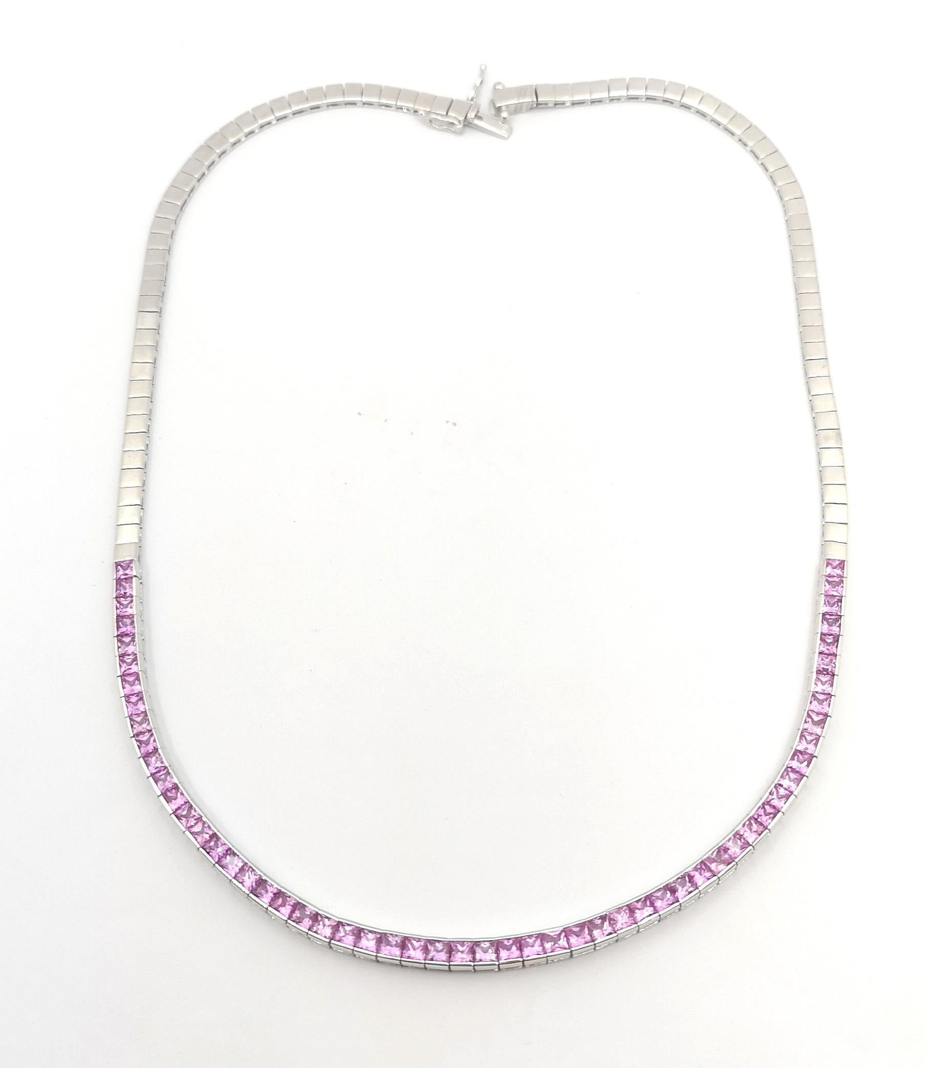 Collana con zaffiri rosa incastonati in oro bianco 18 carati in vendita 2